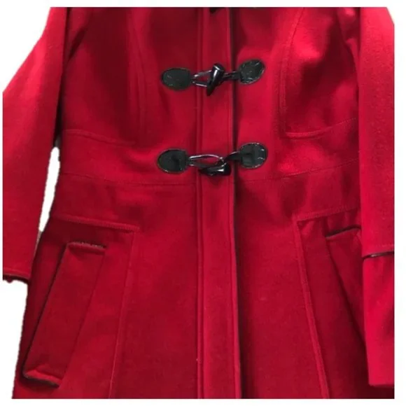 GUESS L NEW RED TOGGLE WOOL BLEND PEACOAT NWOT women's holiday Christmas cold - Picture 4 of 12